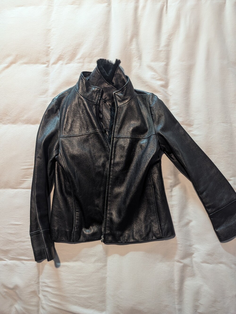 Vintage Loranzo Leather Jacket With Removable Beaker Fur Lining Size 38
